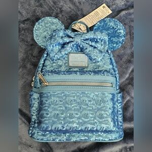 Disney Parks Blue Hydrangea Loungefly Sequin Backpack